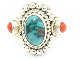 anello in argento turchese e corallo